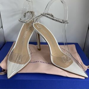 Stuart Weitzman Crystal PVC Heels White Size 8 NIB